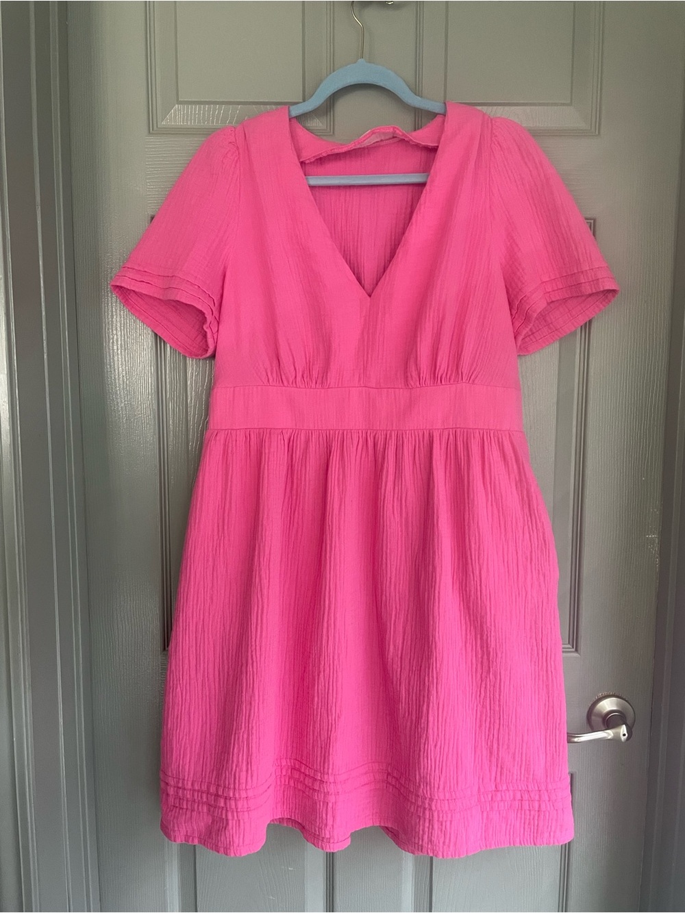 Boden Pink V-Neck Fit-and-Flare Short Sleeve Dress Size 12R - Picture 6 of 16